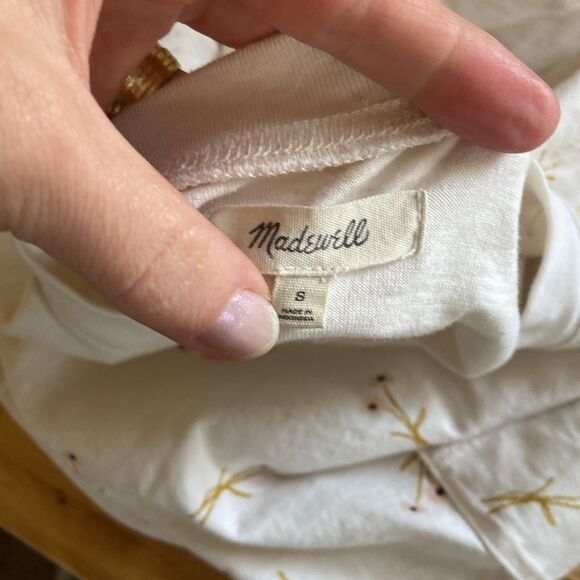 Madewell Ivory Petite Floral Print Pocketed Cropped Short Sleeve Blouse Sz Small - Picture 6 of 7